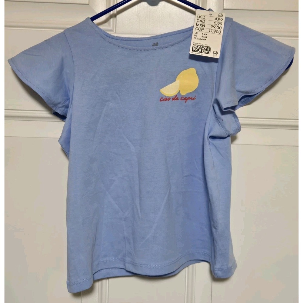 H&M Kids T-Shirt Size 5T/6 Blue NEW NWT Girls Lemon